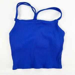Carbon38 Blue Ribbed Athletic Crop Top